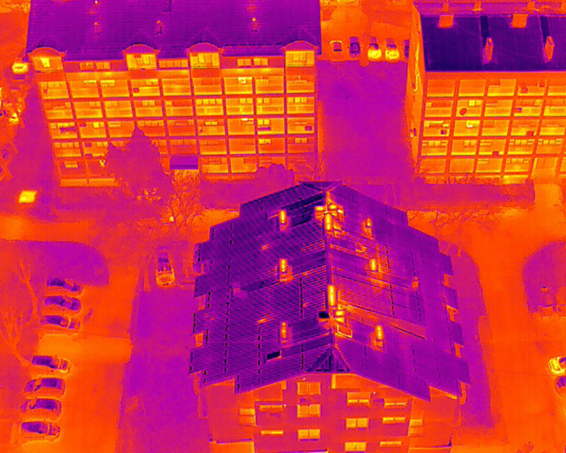 Thermal image of buildings façade in the city